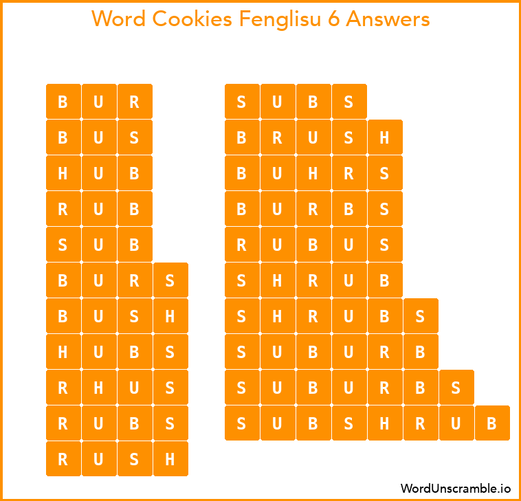 Word Cookies Fenglisu 6 Answers