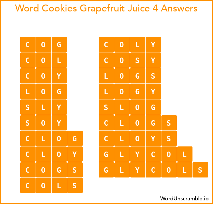 Word Cookies Grapefruit Juice 4 Answers
