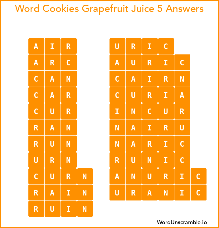 Word Cookies Grapefruit Juice 5 Answers