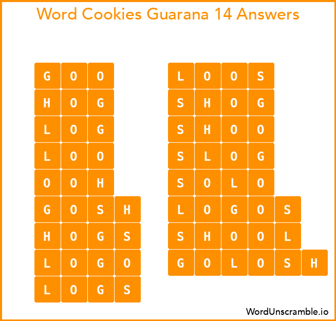 Word Cookies Guarana 14 Answers