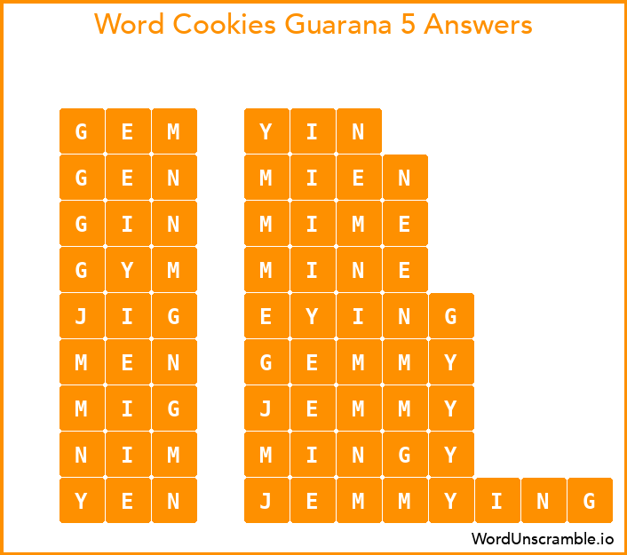 Word Cookies Guarana 5 Answers