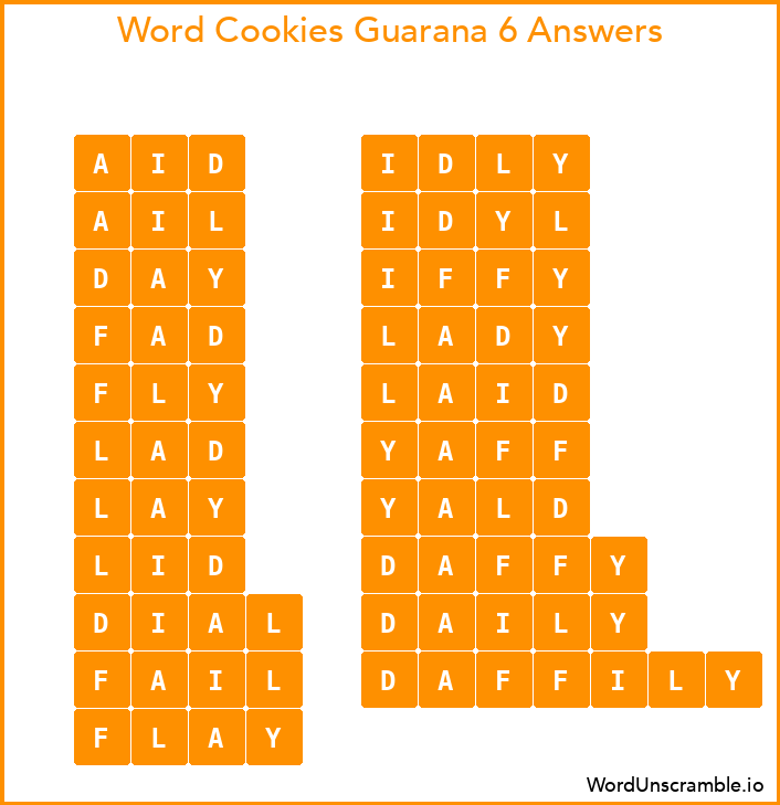 Word Cookies Guarana 6 Answers