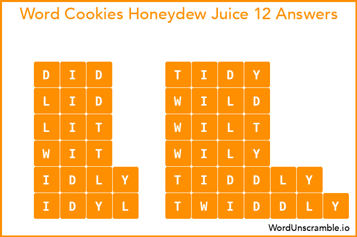 Word Cookies Honeydew Juice 12 Answers