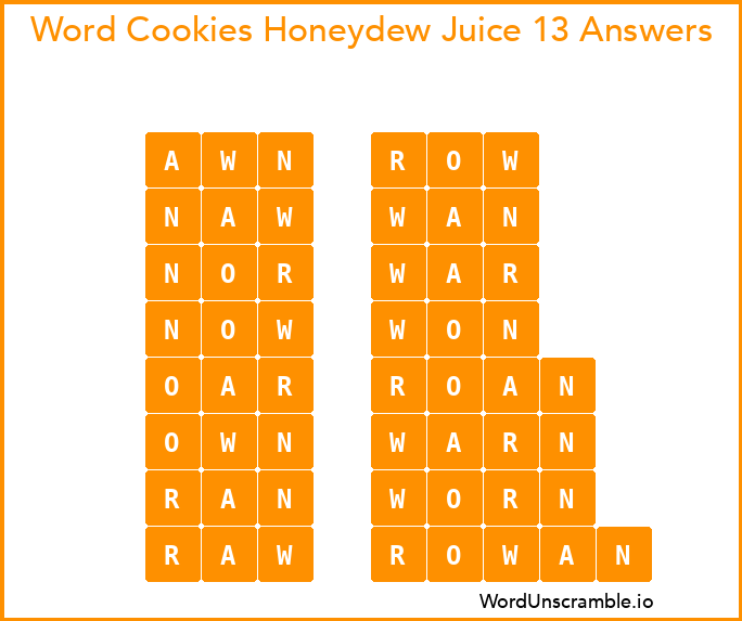 Word Cookies Honeydew Juice 13 Answers