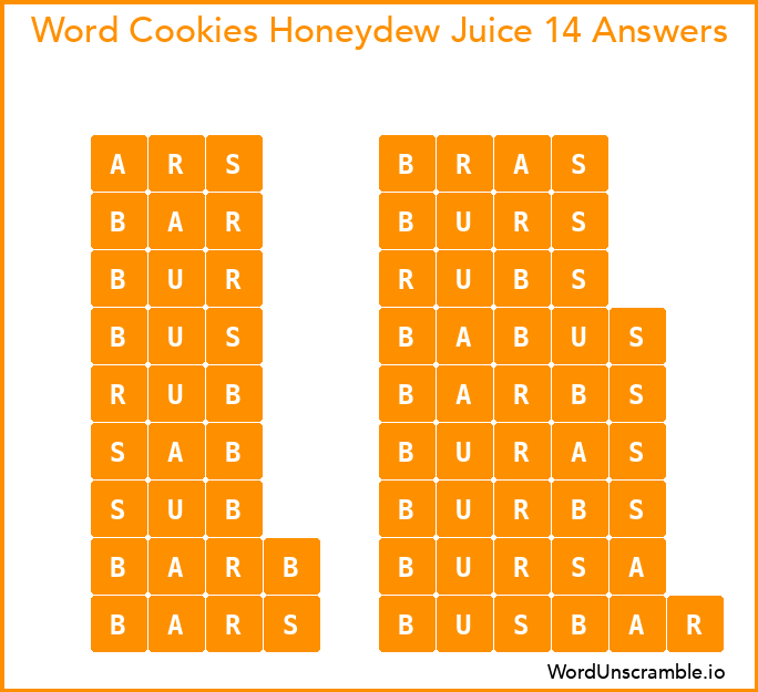 Word Cookies Honeydew Juice 14 Answers