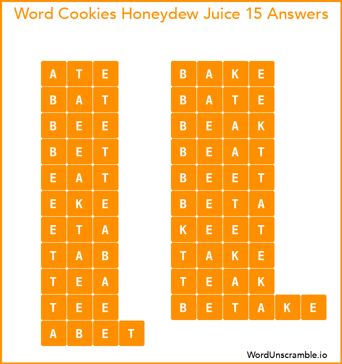 Word Cookies Honeydew Juice 15 Answers