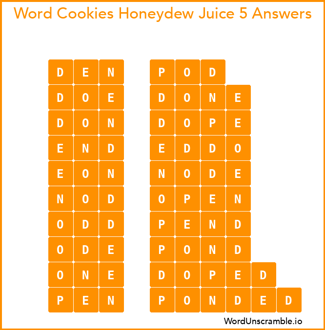 Word Cookies Honeydew Juice 5 Answers