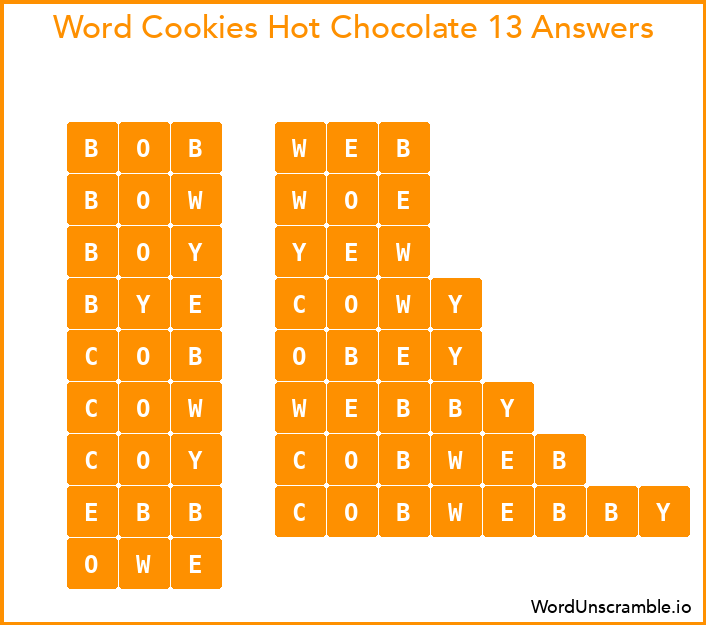 Word Cookies Hot Chocolate 13 Answers