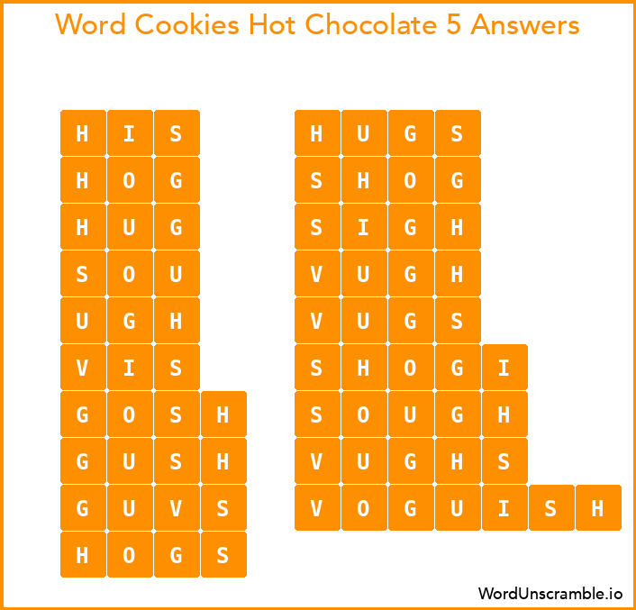 Word Cookies Hot Chocolate 5 Answers