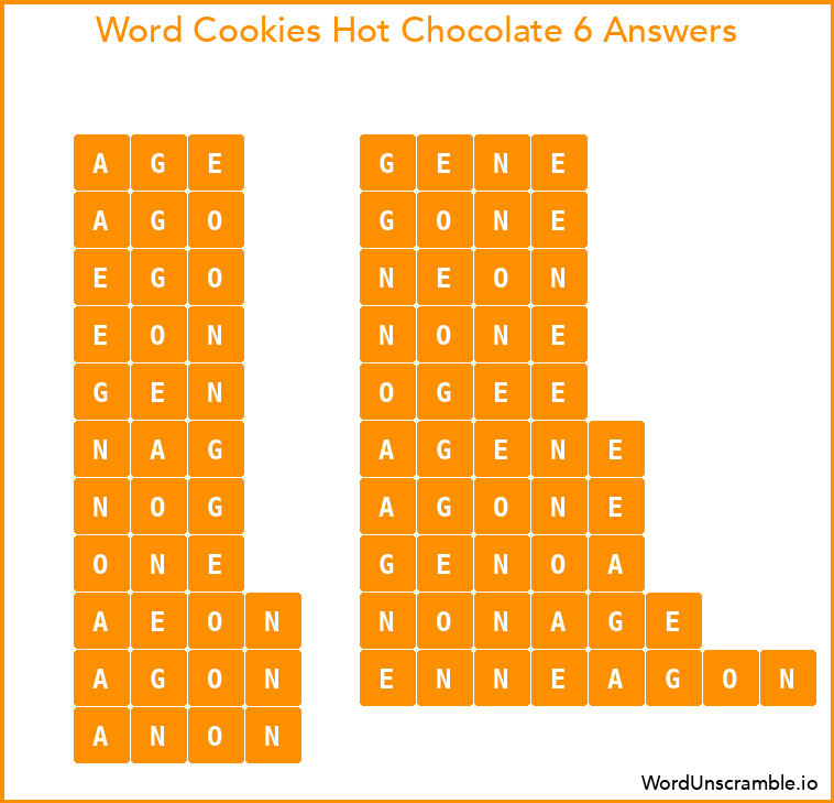 Word Cookies Hot Chocolate 6 Answers