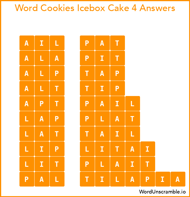 Word Cookies Icebox Cake 4 Answers