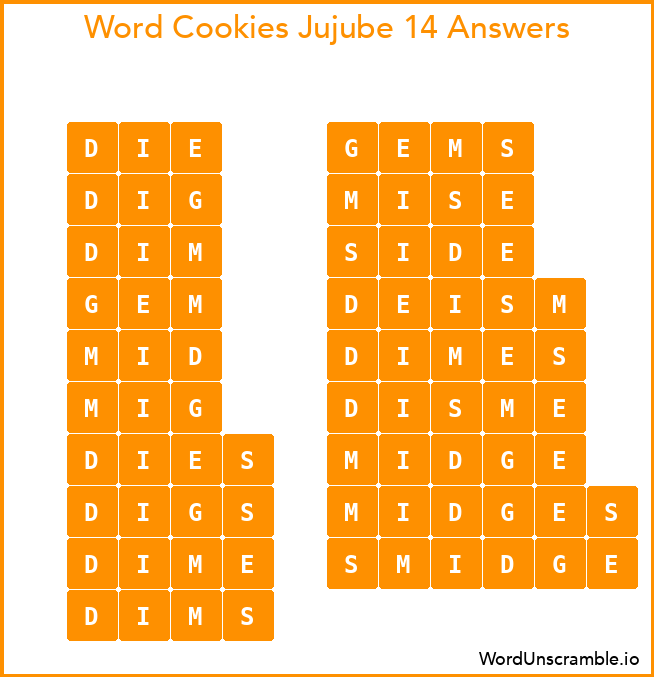 Word Cookies Jujube 14 Answers