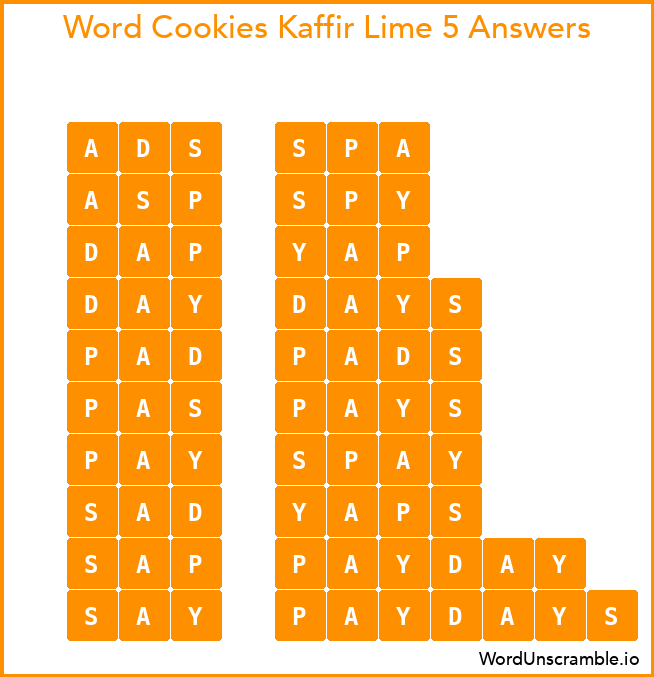 Word Cookies Kaffir Lime 5 Answers