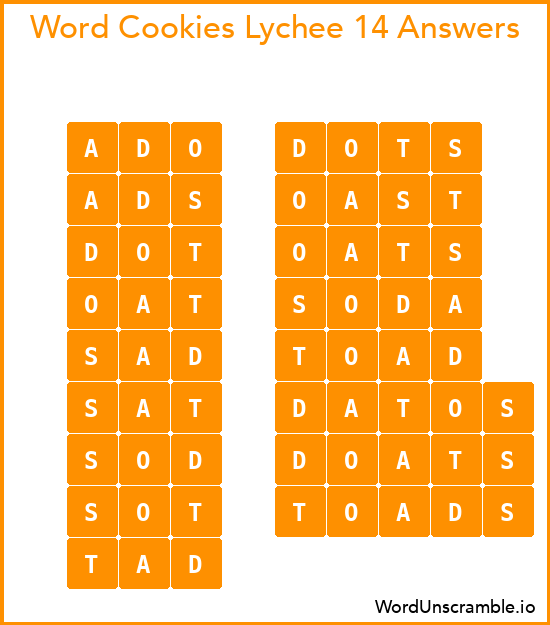 Word Cookies Lychee 14 Answers