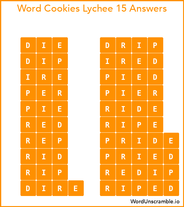 Word Cookies Lychee 15 Answers