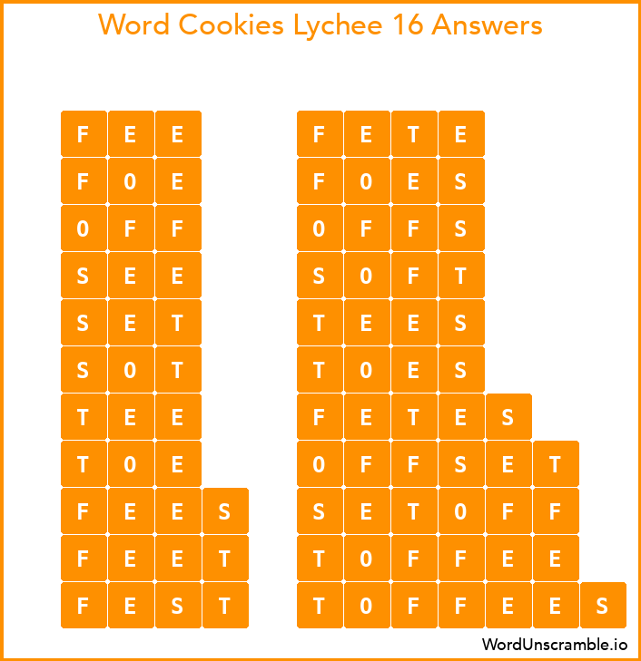 Word Cookies Lychee 16 Answers