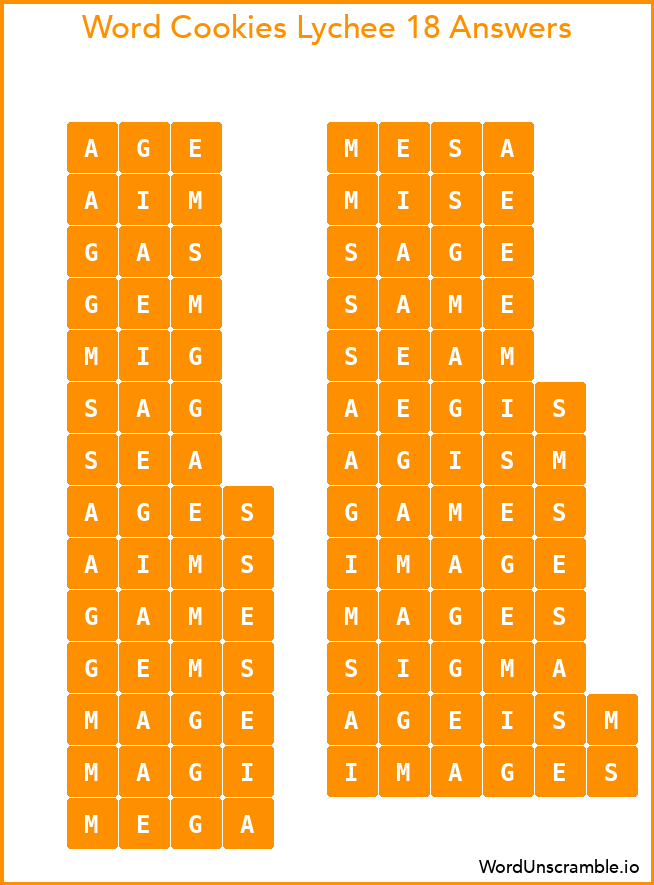 Word Cookies Lychee 18 Answers