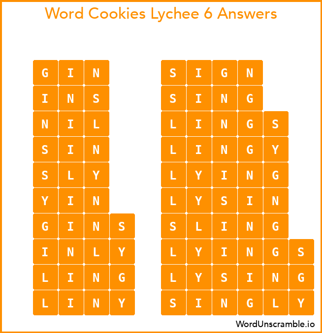 Word Cookies Lychee 6 Answers
