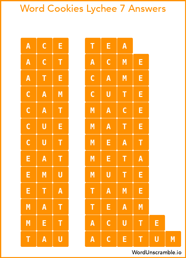 Word Cookies Lychee 7 Answers