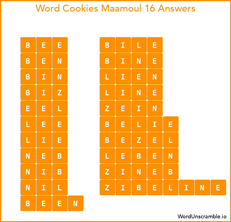 Word Cookies Maamoul 16 Answers