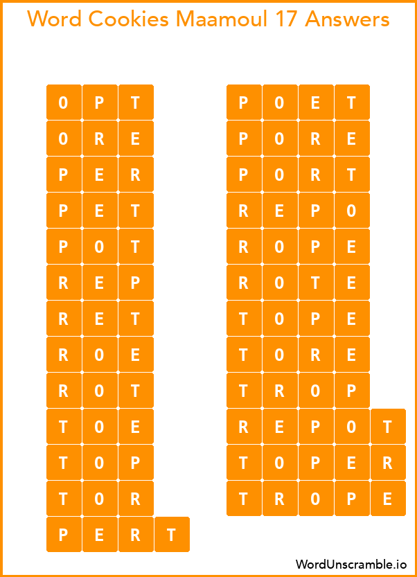 Word Cookies Maamoul 17 Answers