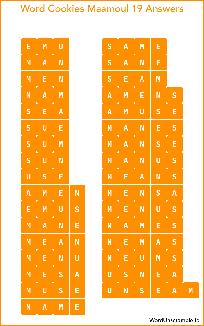 Word Cookies Maamoul 19 Answers