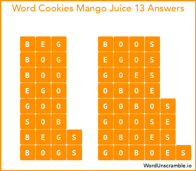 Word Cookies Mango Juice 13 Answers