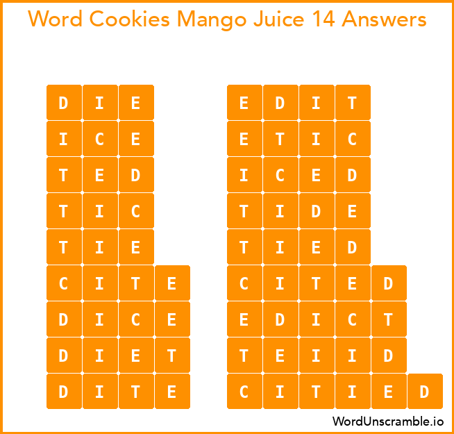 Word Cookies Mango Juice 14 Answers