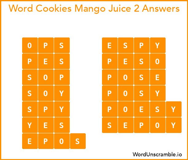 Word Cookies Mango Juice 2 Answers