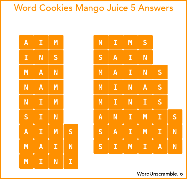 Word Cookies Mango Juice 5 Answers