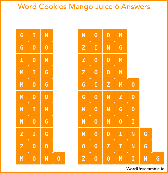 Word Cookies Mango Juice 6 Answers