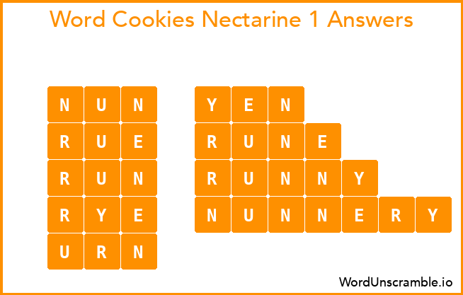 Word Cookies Nectarine 1 Answers