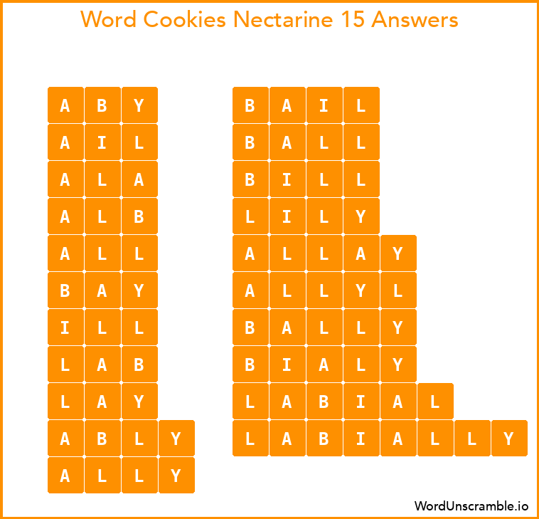 Word Cookies Nectarine 15 Answers