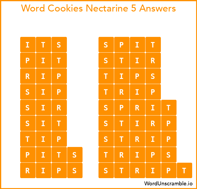 Word Cookies Nectarine 5 Answers