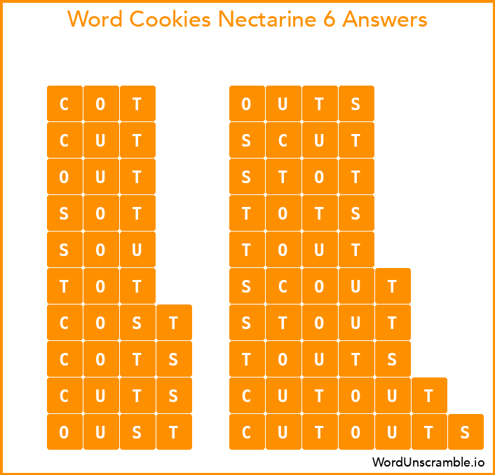 Word Cookies Nectarine 6 Answers