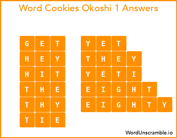 Word Cookies Okoshi 1 Answers