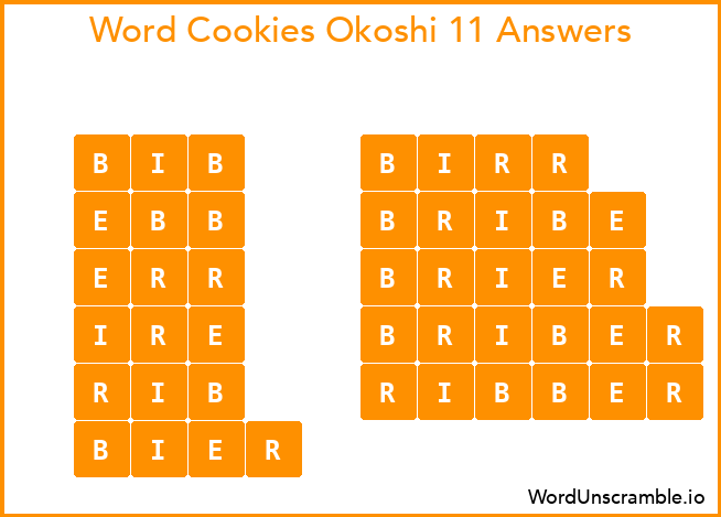 Word Cookies Okoshi 11 Answers