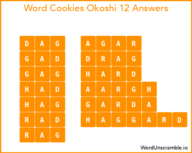 Word Cookies Okoshi 12 Answers