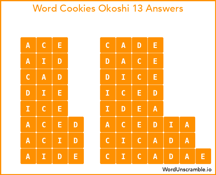 Word Cookies Okoshi 13 Answers