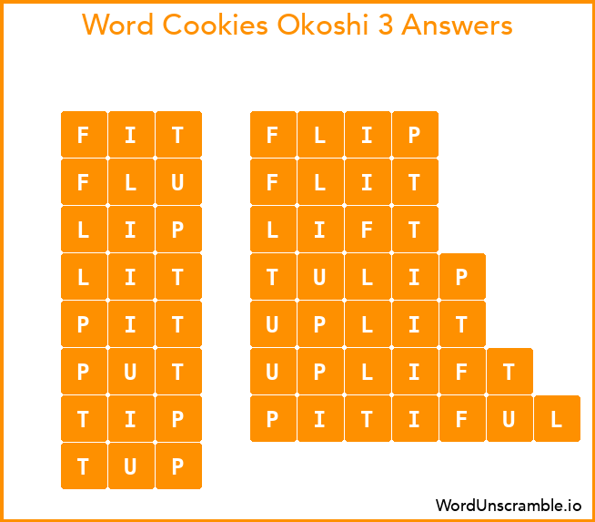 Word Cookies Okoshi 3 Answers