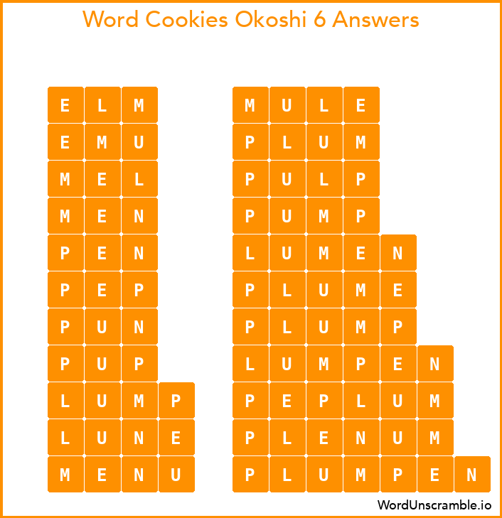 Word Cookies Okoshi 6 Answers