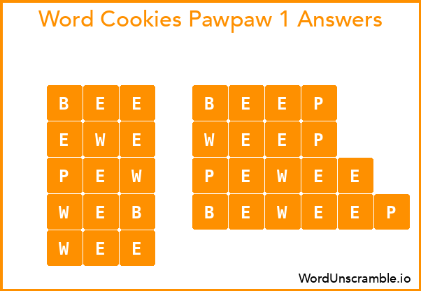 Word Cookies Pawpaw 1 Answers