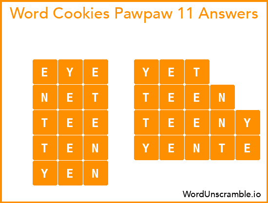 Word Cookies Pawpaw 11 Answers