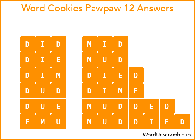 Word Cookies Pawpaw 12 Answers