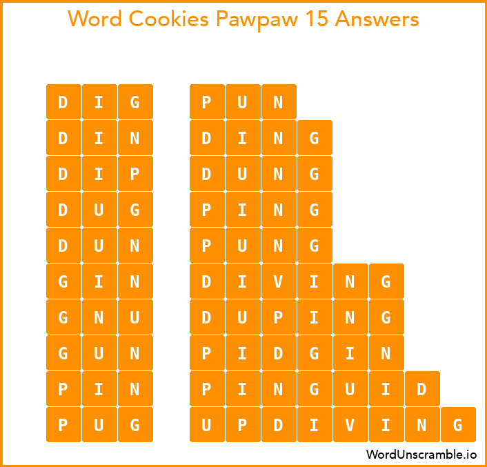 Word Cookies Pawpaw 15 Answers