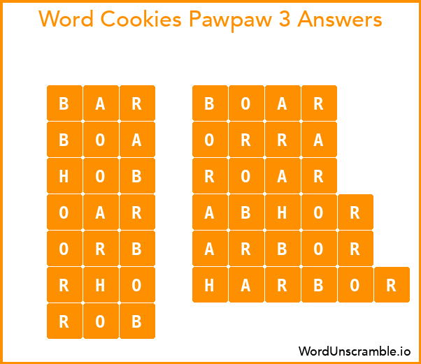 Word Cookies Pawpaw 3 Answers