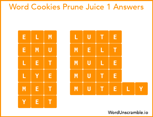 Word Cookies Prune Juice 1 Answers