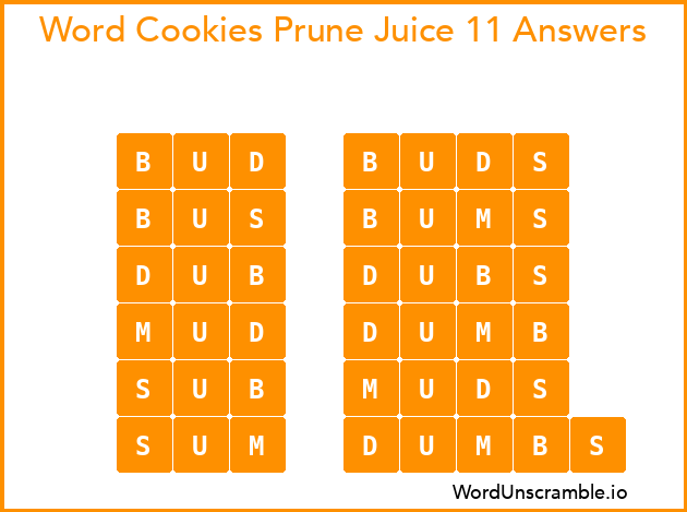 Word Cookies Prune Juice 11 Answers