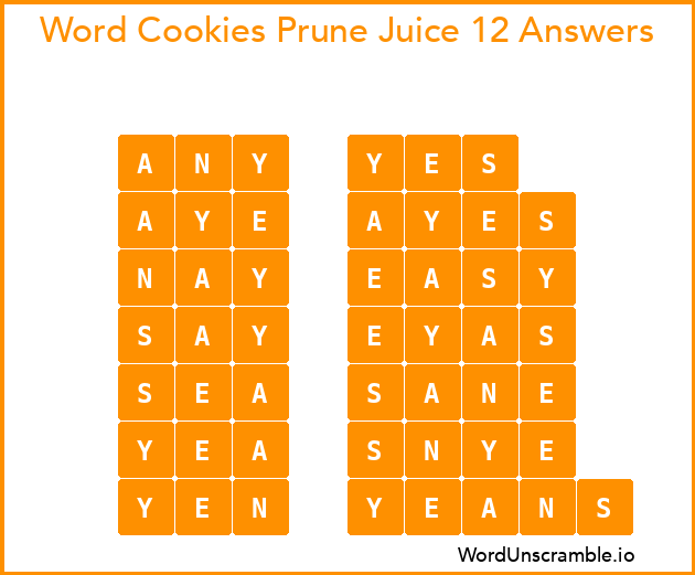 Word Cookies Prune Juice 12 Answers