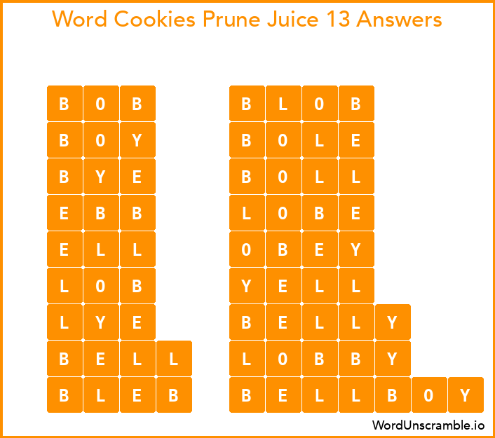 Word Cookies Prune Juice 13 Answers